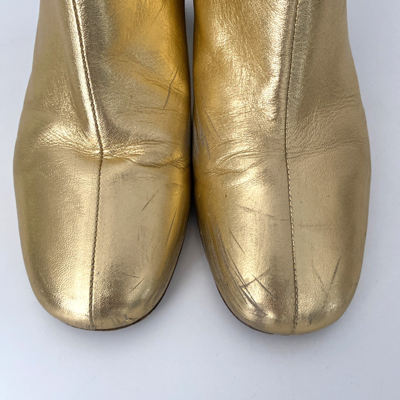 Sandro Sacha Ankle Boot Gold Leather Block Heel Round Toe Back Zip 40 9.5 - Picture 6 of 12